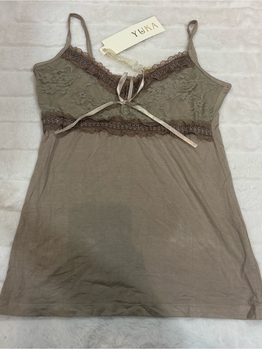 YUKA Taupe Lace-Trim Sleep Camisole